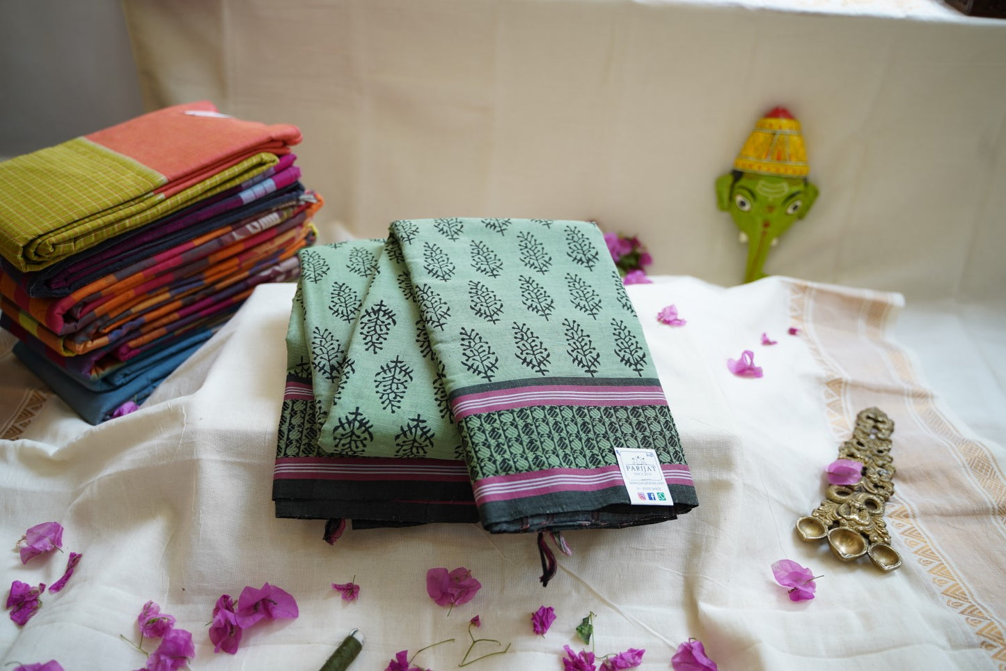 Block Printed Handloom Cotton Saree PC6851 (Without blouse)