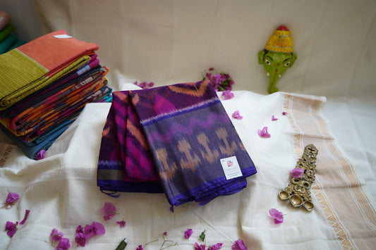 Purple Ikat Handloom Silk Cotton Saree PC1504