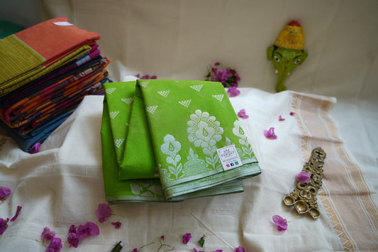 Parrot Green Kanchi Semi Silk Cotton Saree PC1519