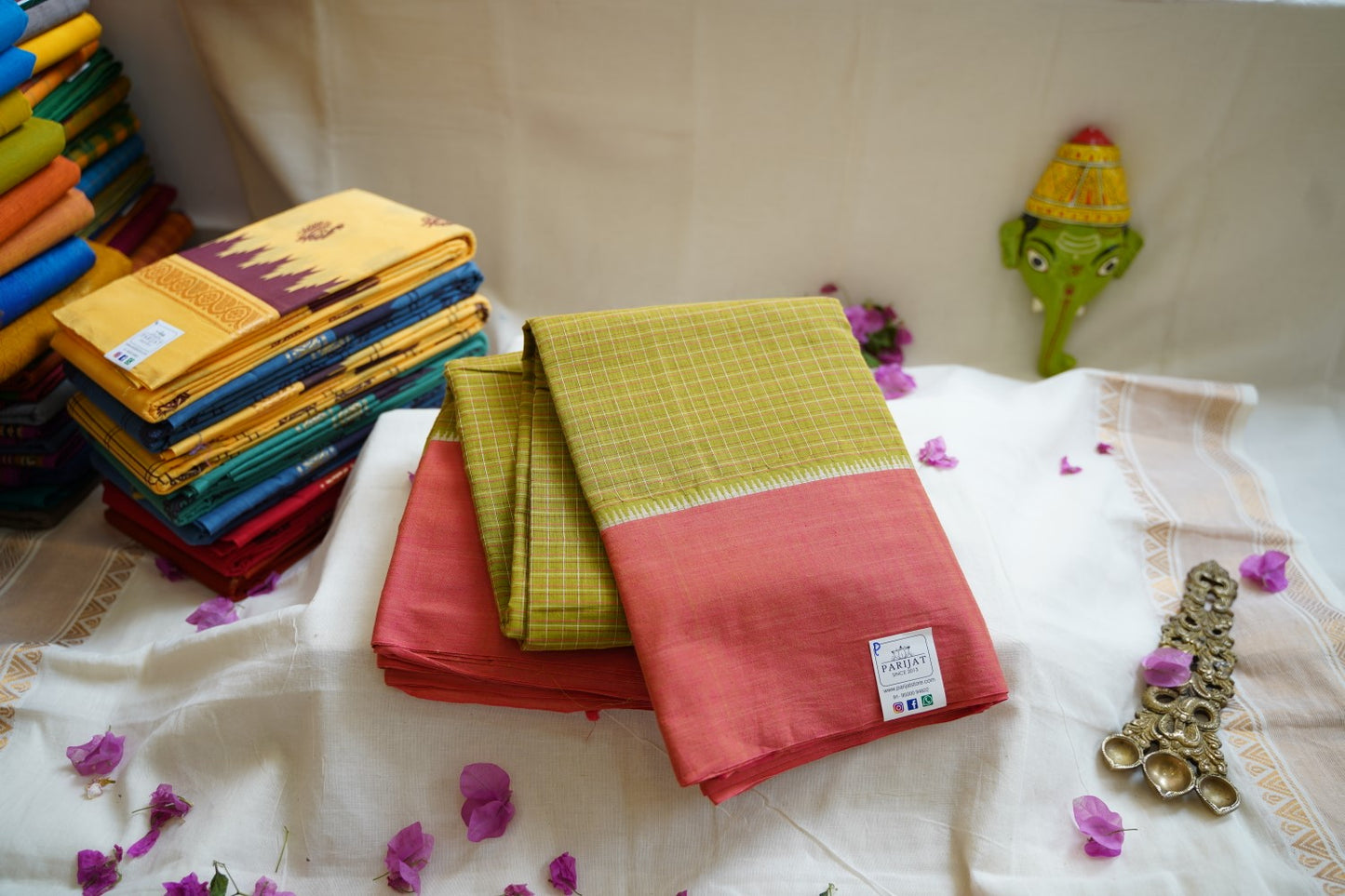 Chettinad handloom Cotton Saree With Ganga Jamuna Border  PC10320