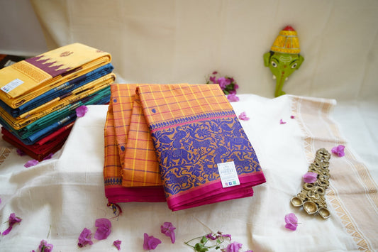 Chettinad handloom Cotton Saree With Vanasingaram Thread Border PC10272