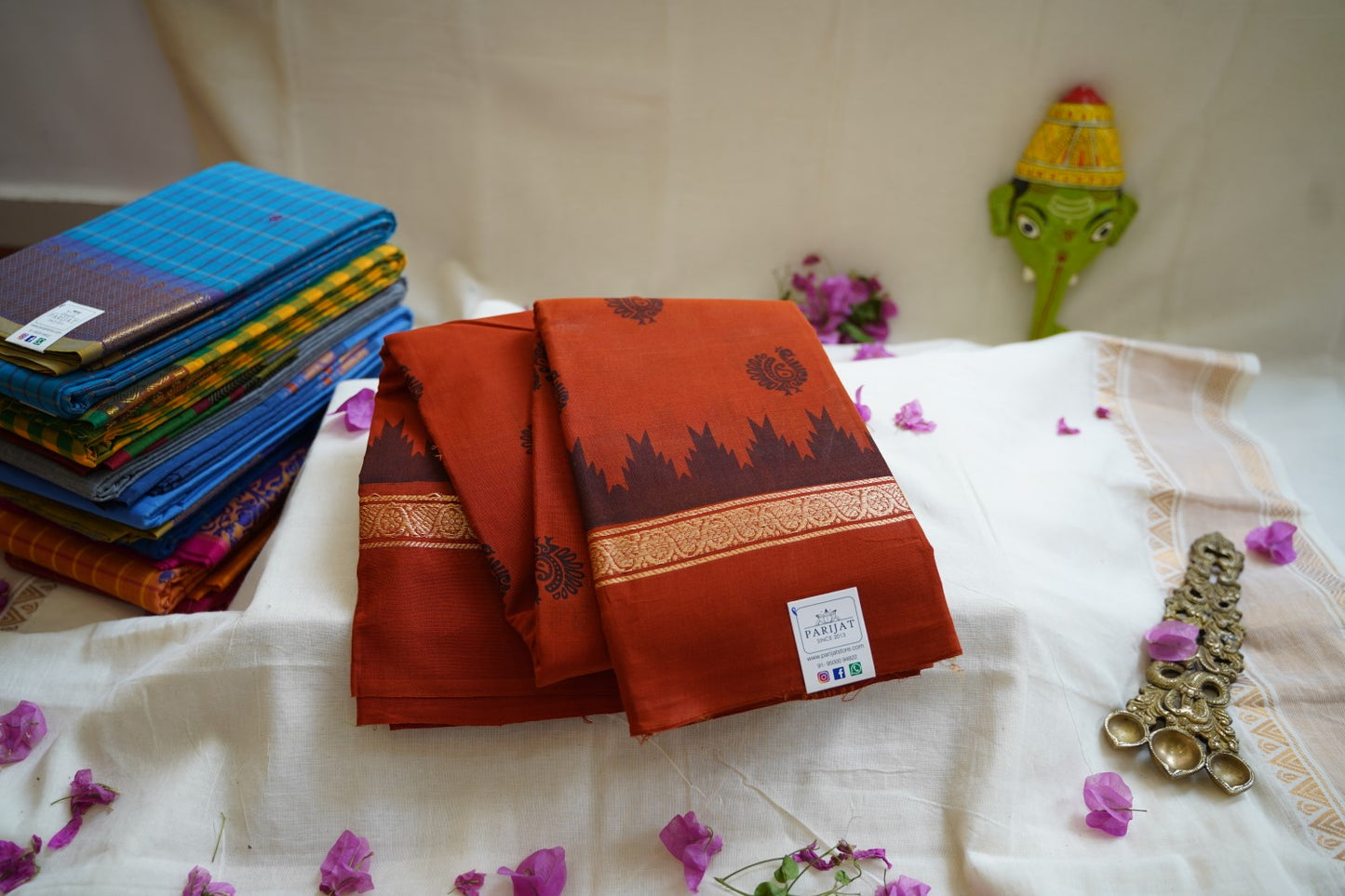 Chettinad handloom Cotton Saree with jari border  PC8303