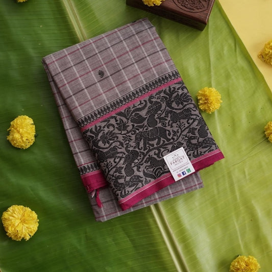Chettinad handloom Cotton Saree With Vanasingaram Thread Border PC10269