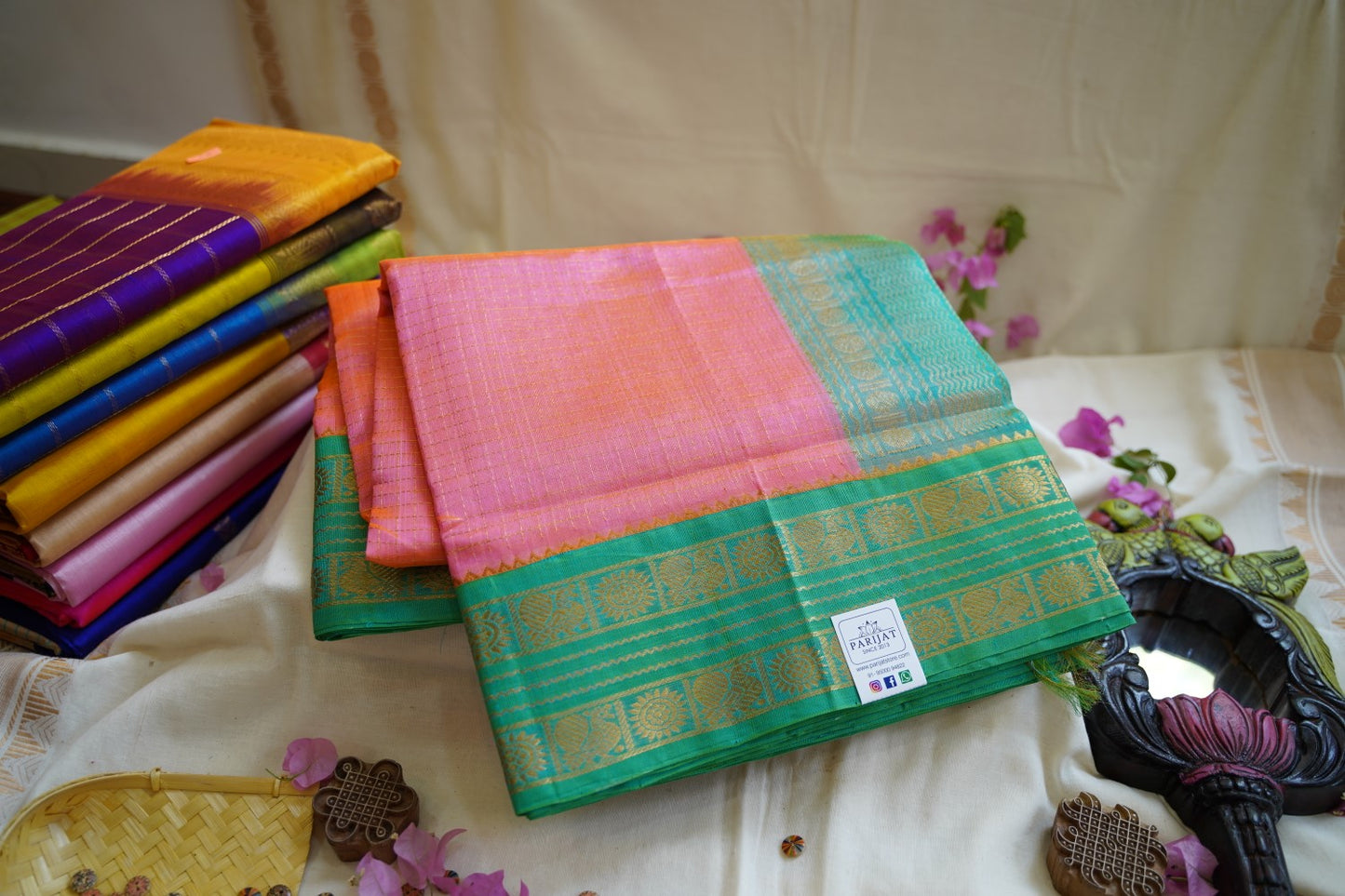Kanchi Silk Cotton Checked Saree With Zari Border  PC10264