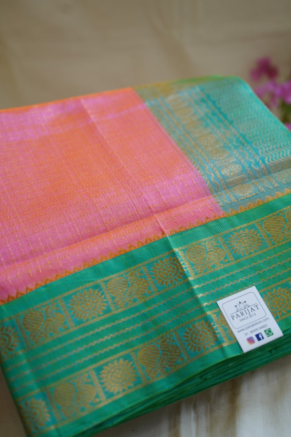 Kanchi Silk Cotton Checked Saree With Zari Border  PC10264