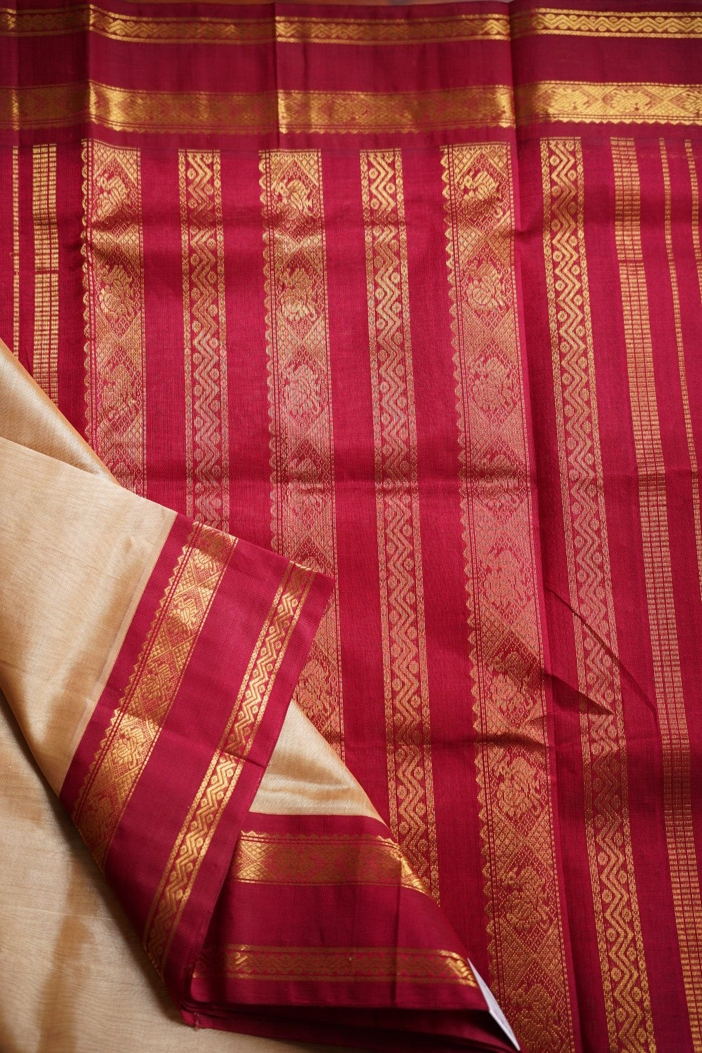 Sandal colour Kanchi Silk Cotton Saree With Zari Border PC11394