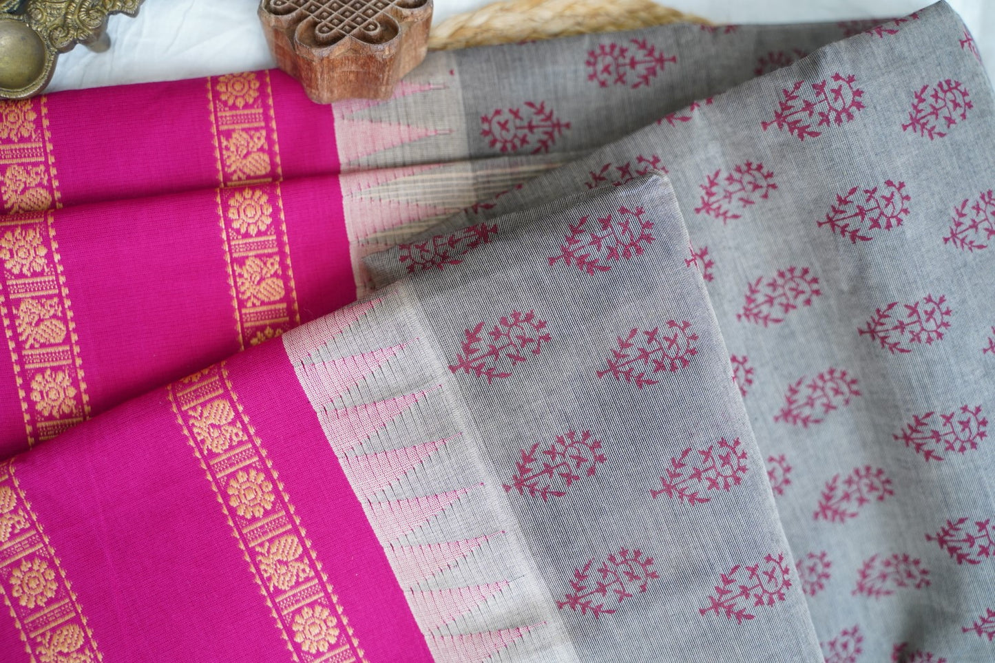 Block Printed Chettinad Cotton Saree PC17529