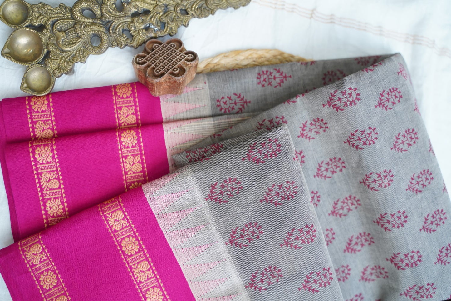 Block Printed Chettinad Cotton Saree PC17529