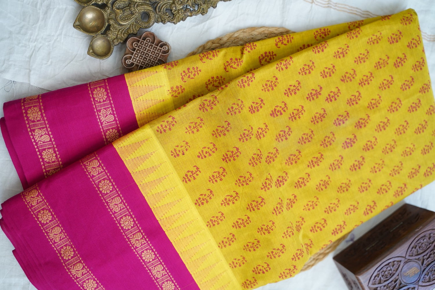 Block Printed Chettinad Cotton Saree PC17528
