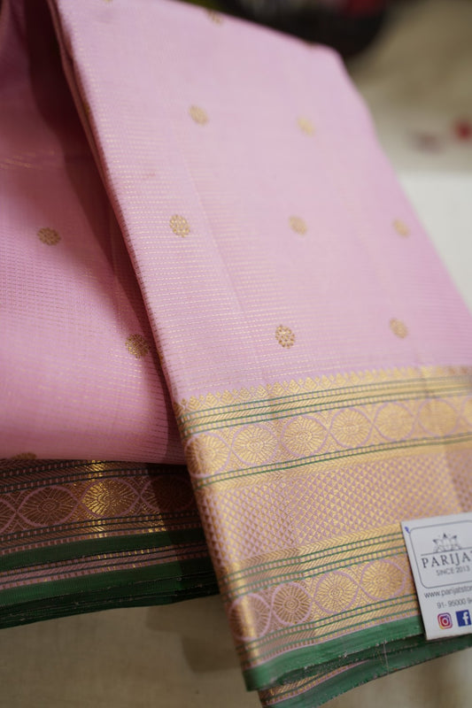 Baby Pink Pure 4gm gold Mutu Kattam Kanchi Silk Saree PC10761