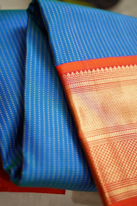 Anandha  Blue Pure Gold Buttas Kanchi Silk Saree PC11331
