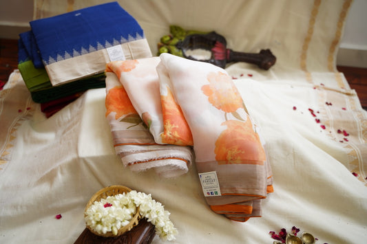 Digital printed floral Organza Saree with pallu and blouse PC2504