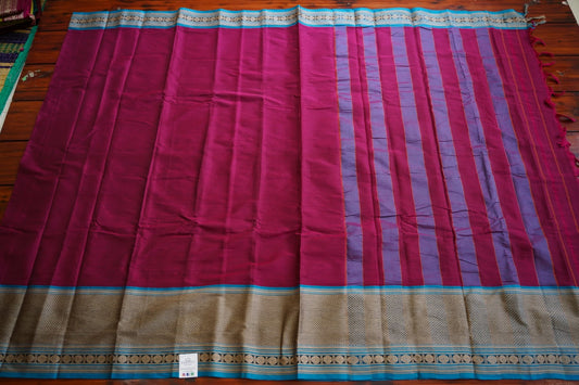 Burgundy Narayanapet handloom Cotton Saree with Thread border PC12764