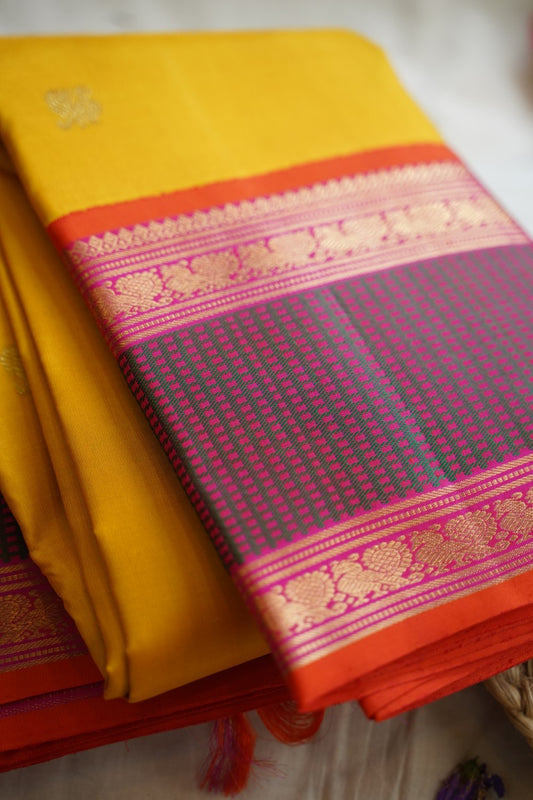 Mango Yellow 4gm gold zari Pure Kanchi Silk Saree PC10002