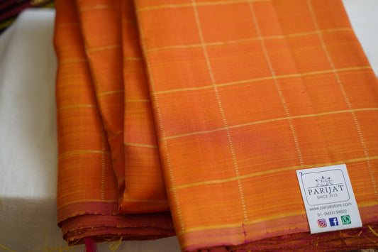 Orange Yellow Pure Kanchi Checks Silk Saree PC10900