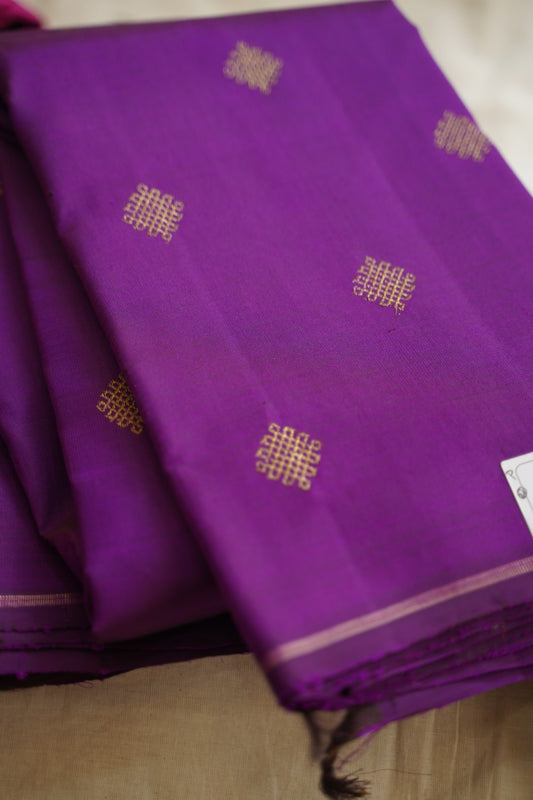 Purple Kolam Gold butta Pure Kanchi Silk Saree PC10137