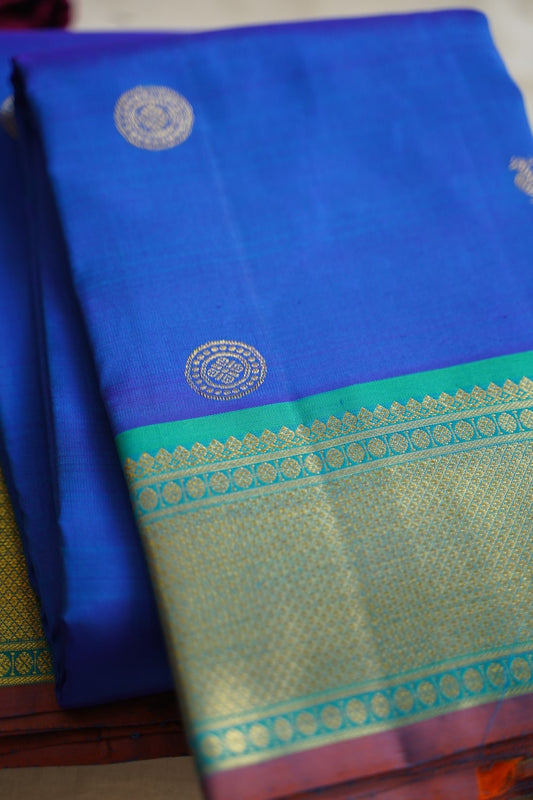 Gobalt Blue Pure Kanchi Silk Saree PC10704