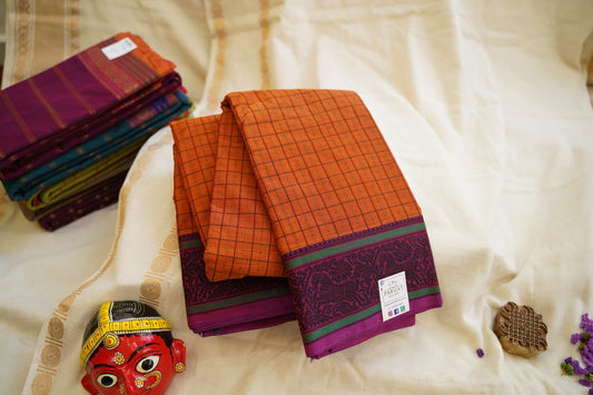 Rust Orange Lakshadeepam Kanchi handloom Cotton saree  PC11315