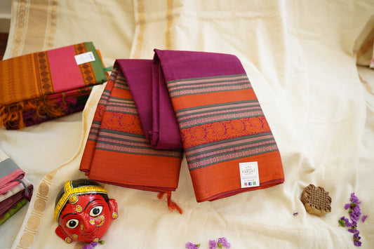 Jamun Purple Plain with Thread Border Kanchi Cotton Saree PC12835