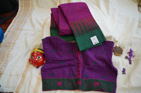 Jamun Purple Vanasingaram Kanchi Cotton Saree & Blouse Set PC12838