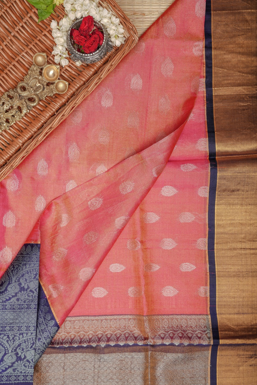 Pink With Yellow Double Shade  Kanchi Silk Cotton Saree With Zari Border  PC7298