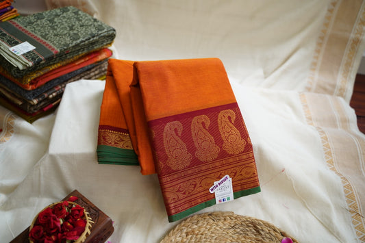 Yellow Chettinad handloom Cotton Saree With Zari Border PC11462