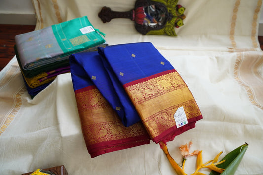 Royal Blue Kolam Butta  Pure Kanchi Silk Saree PC11377
