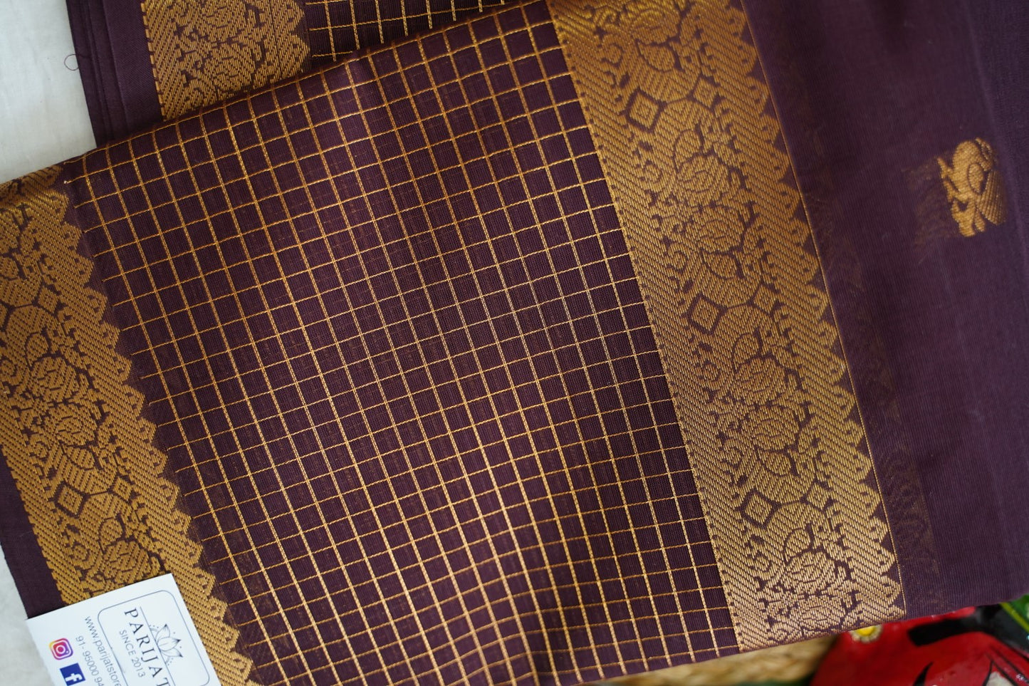 Chettinad handloom Cotton Saree PC17596[|Dark coffee brown]