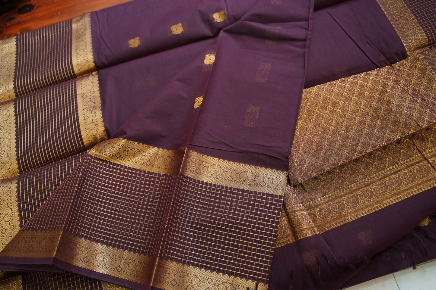 Chettinad handloom Cotton Saree PC17596[|Dark coffee brown]