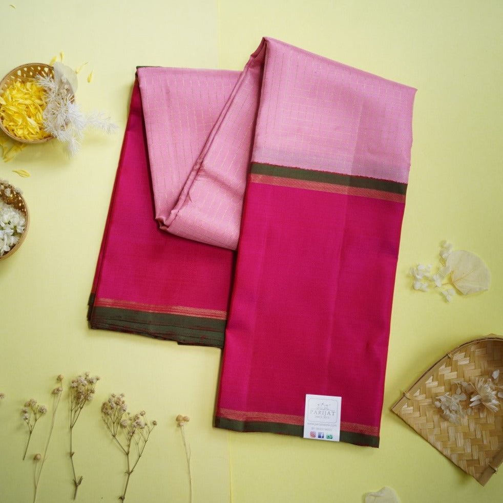 Pink Pure Kanchi Checks Silk Saree PC10612