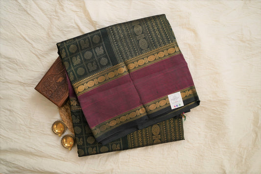 Kanchi Military green Handloom Silk Cotton Saree PC15582