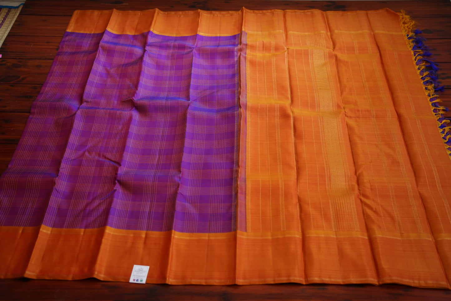 Purple Pure Kanchi  Checks Silk Saree PC10609