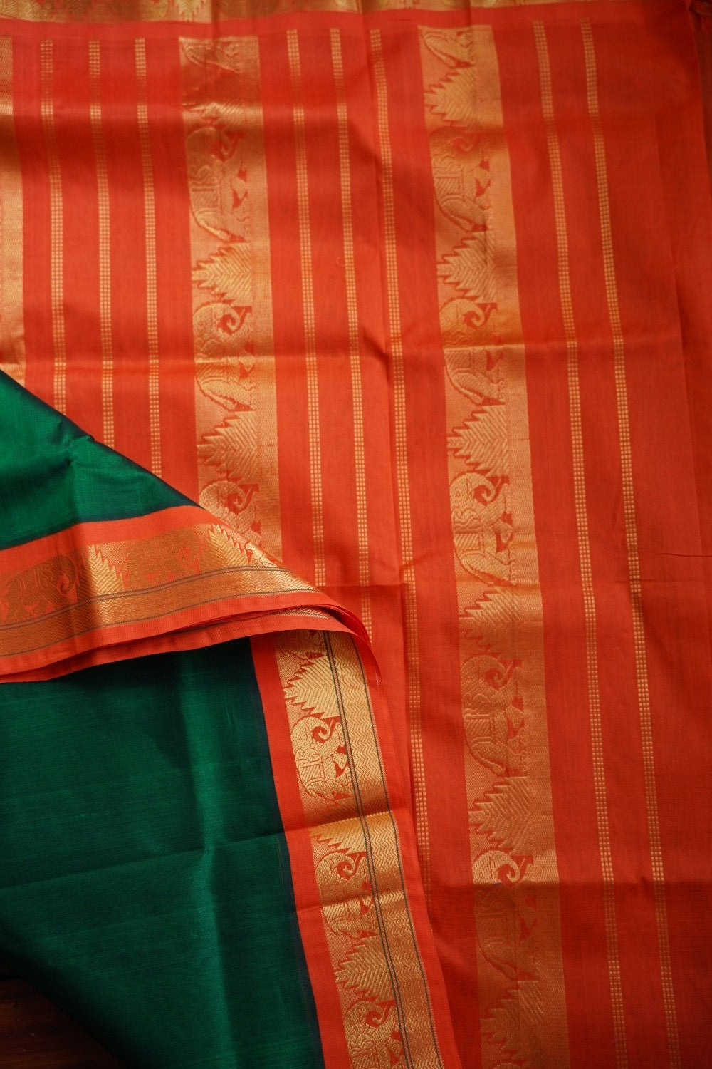 Green Kanchi  Silk Cotton Saree With Zari Border  PC10594