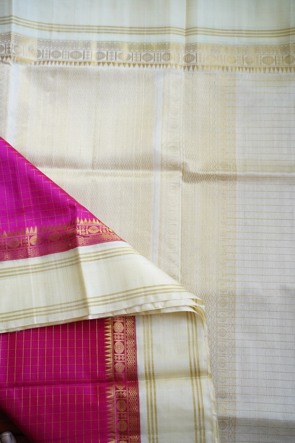 Rani Pink  Kanchi Checks  Handloom Silk Cotton Saree PC11796