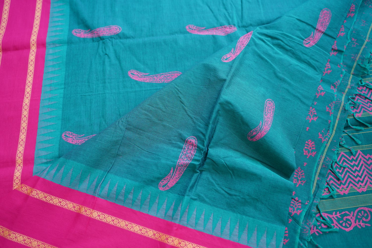 Block Printed Chettinad Cotton Saree PC17623