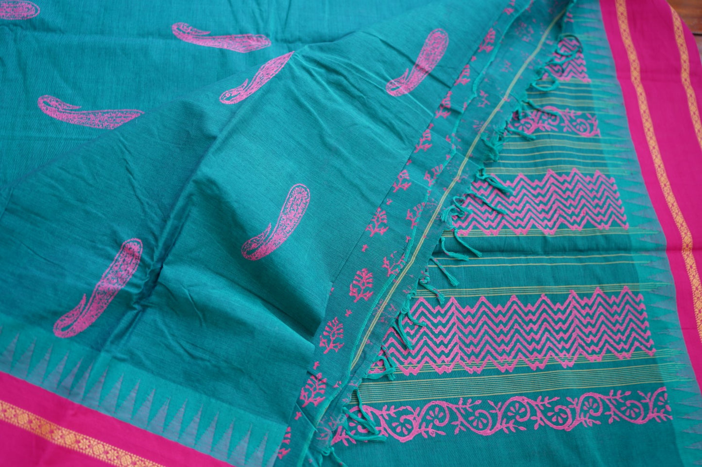 Block Printed Chettinad Cotton Saree PC17623