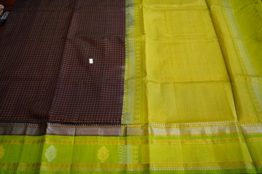 Dark Green Kanchi Silk Cotton Saree With Zari Border PC10642