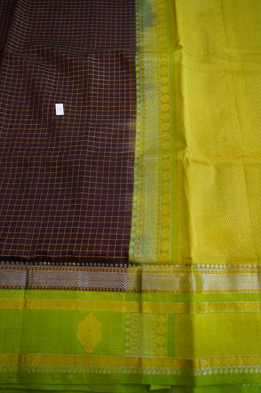 Olive Green With red Double Shade Kanchi Silk Cotton Saree With Zari Border PC10641