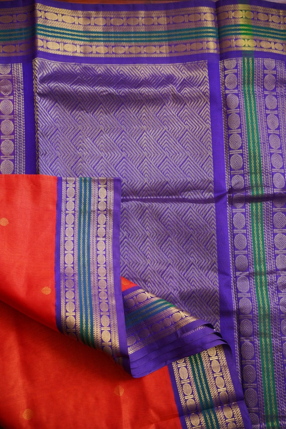 Purple  Kanchi Silk Cotton Saree With Zari Border PC10643