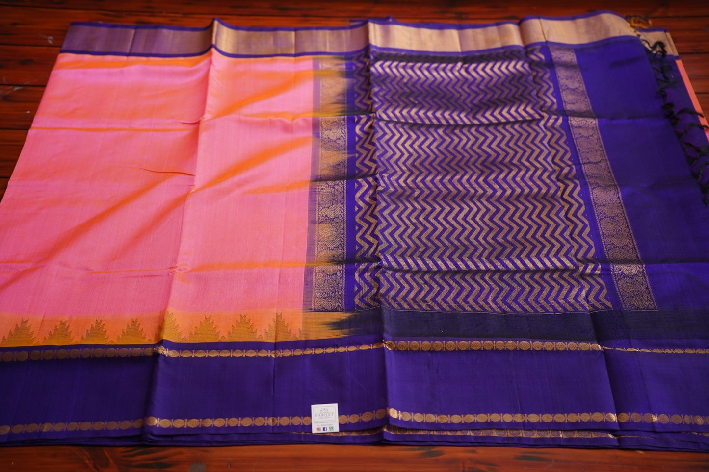 Pink And Yellow (Dual Shade) Kanchi Silk Cotton Saree With Zari  Border PC11546