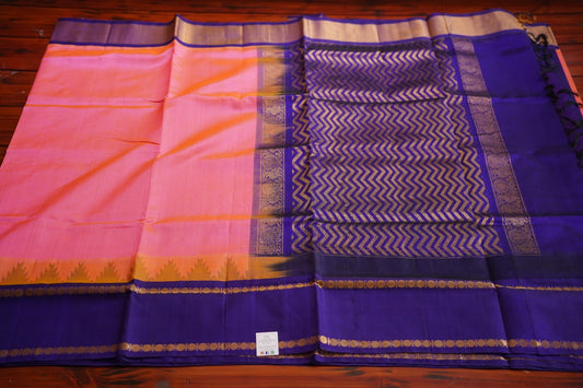 Pink And Yellow (Dual Shade) Kanchi Silk Cotton Saree With Zari  Border PC11546
