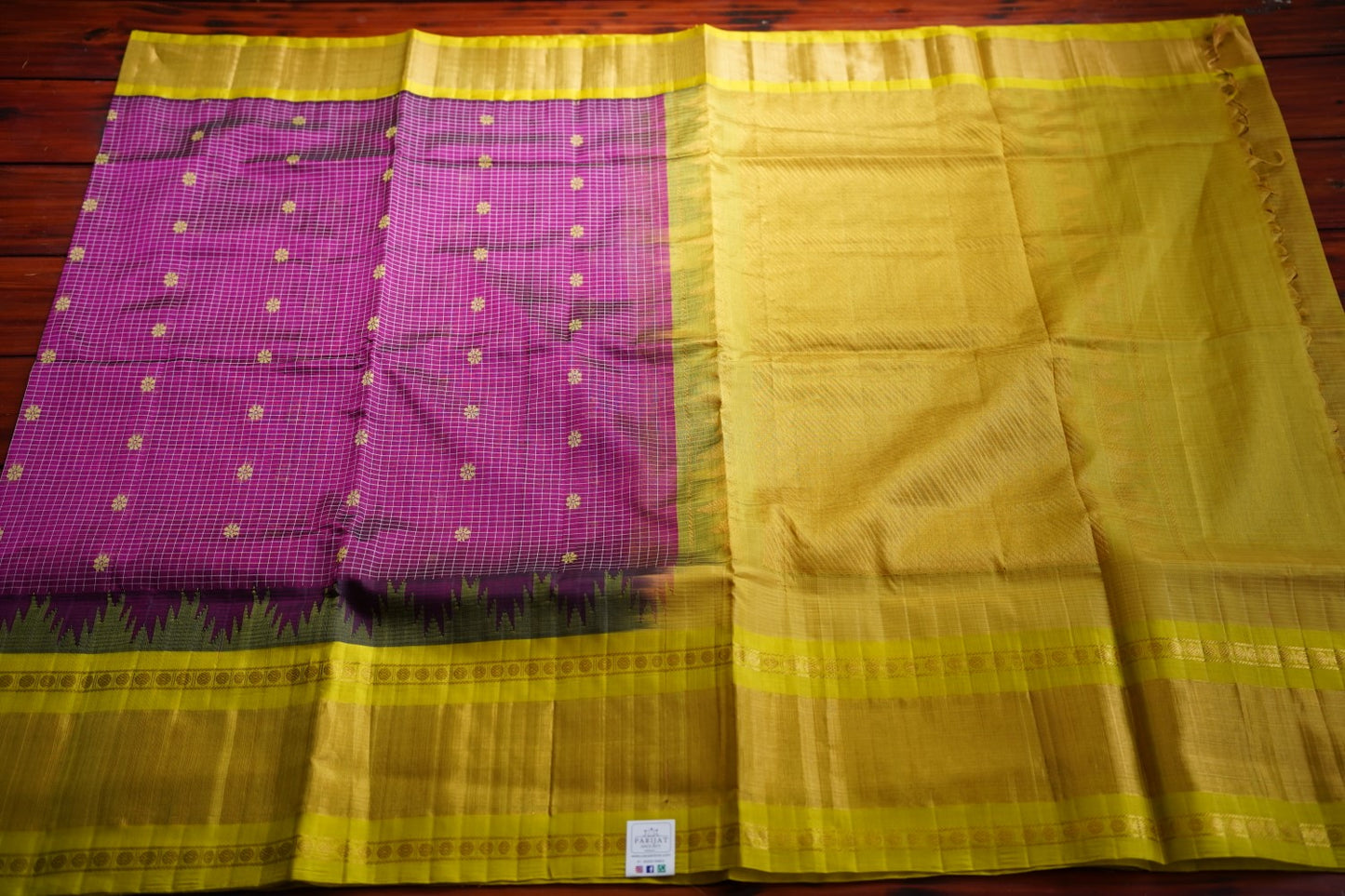 Jamun Kanchi Checks Silk Cotton Saree With Zari Border PC10633