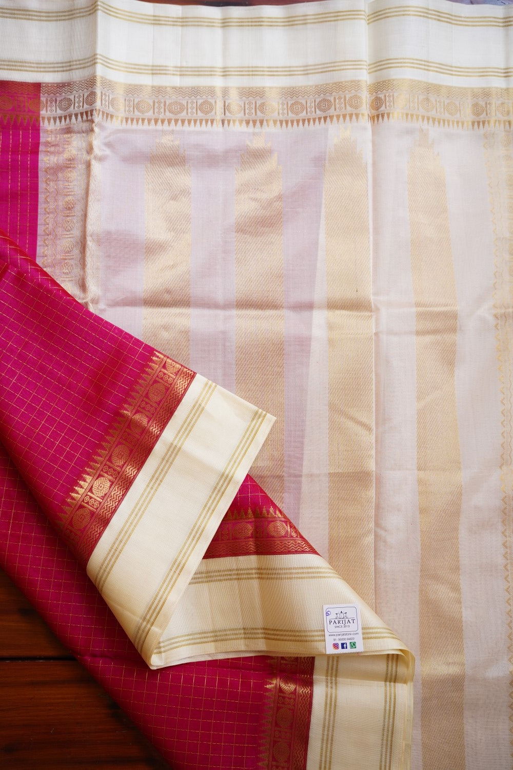 Pink checks Kanchi Handloom Silk Cotton Saree PC12135