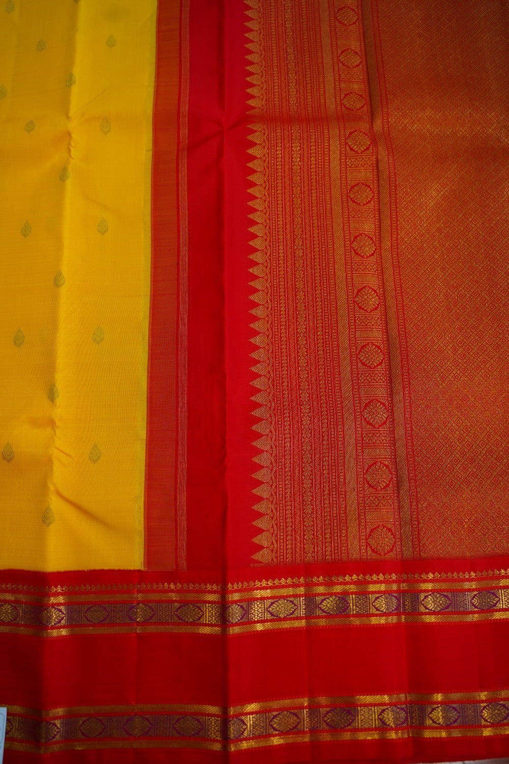 Yellow/Red Korvai 4gm Gold Jari Kanchi Silk Saree PC10109