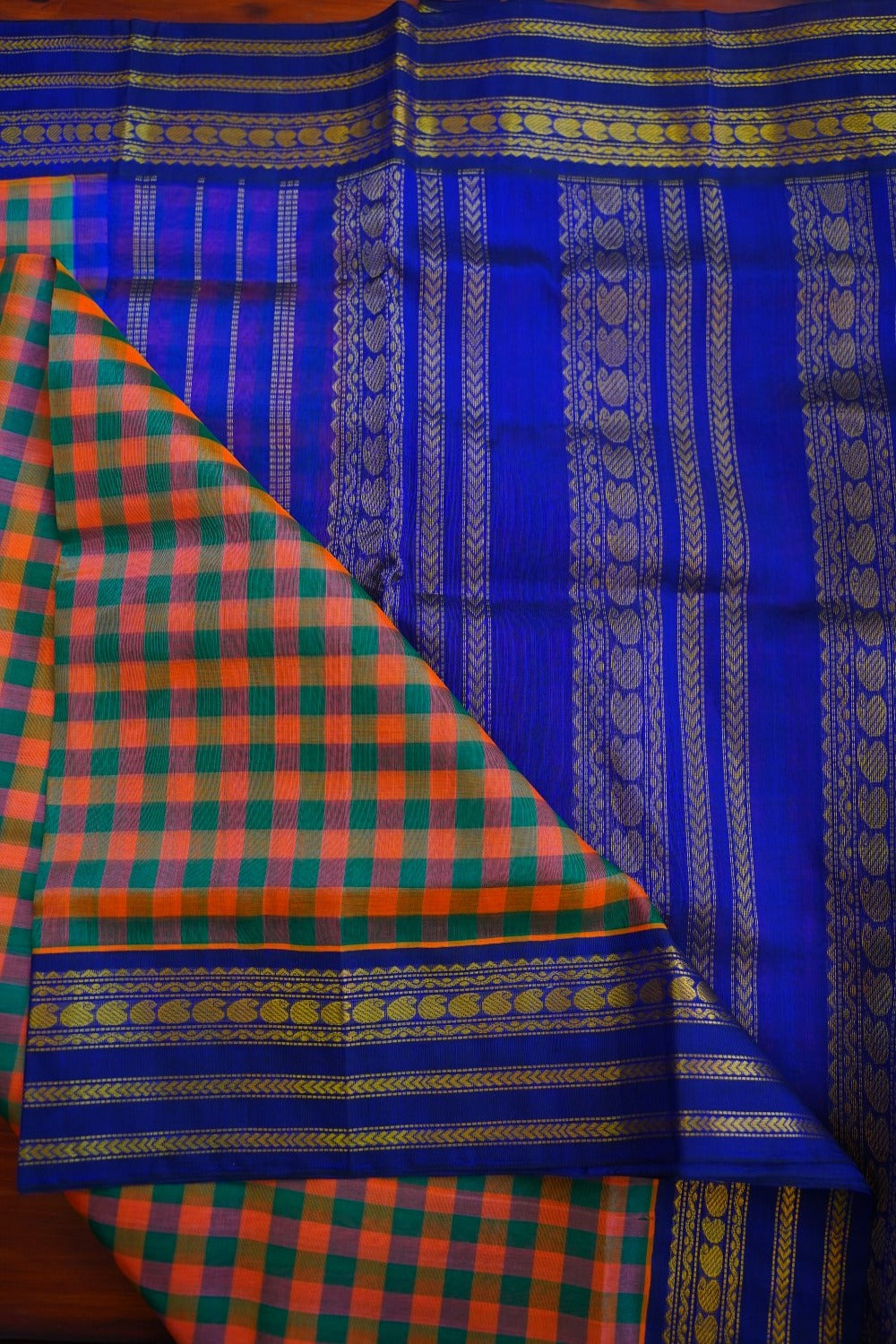Kanchi Silk Cotton Checked Saree With Zari Border  PC10160