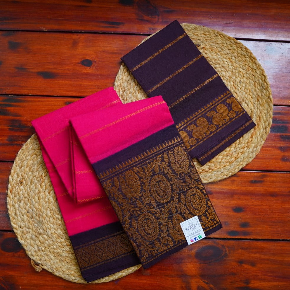 Meganta Pink  Veldhari Sungadi handloom Cotton Saree  With Blouse PC10415