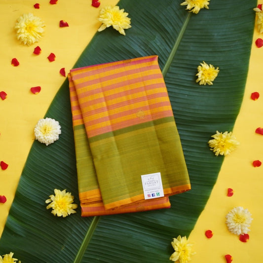 Yellow Checks Pure Kanchi Silk Saree PC10365