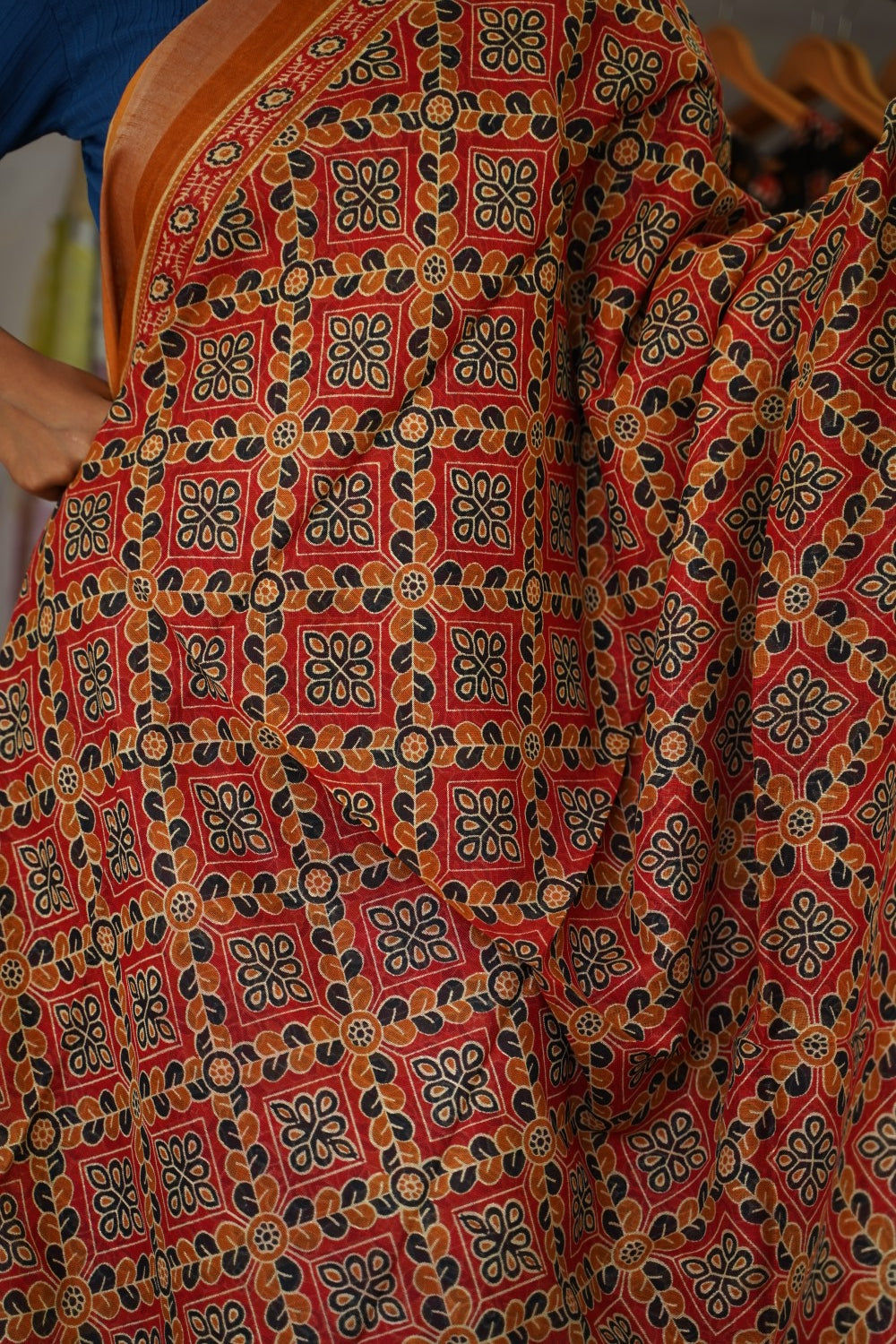 Ajrakh linen cotton saree PC17962