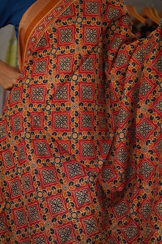 Ajrakh linen cotton saree PC17962