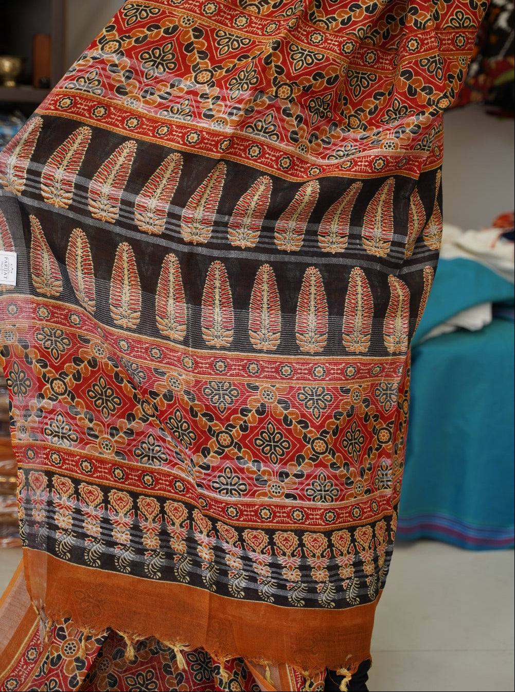 Ajrakh linen cotton saree PC17962